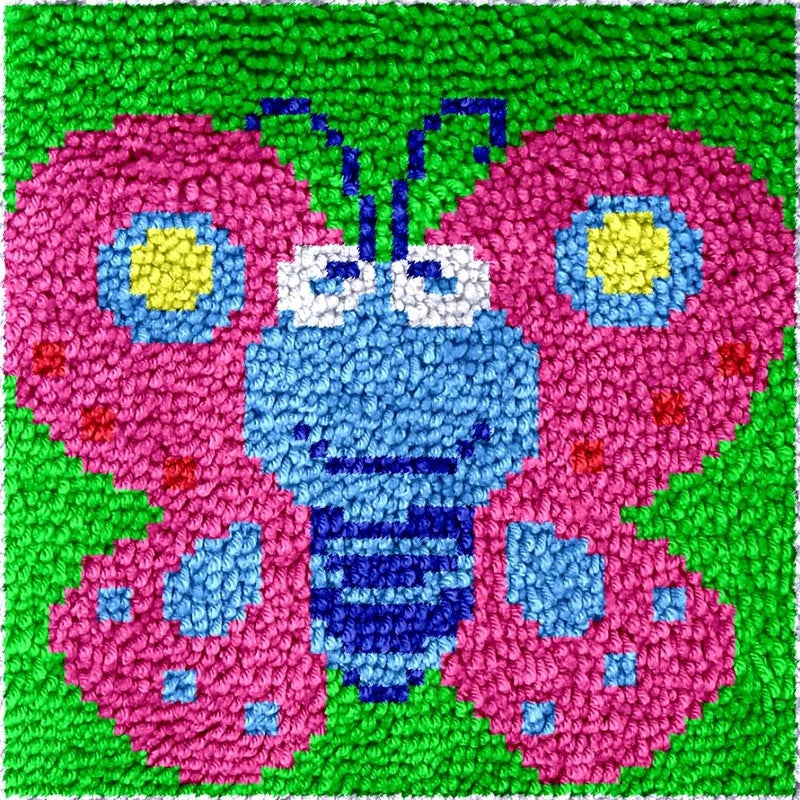 Numptain Latch Hook Kits for Adults,DIY Rug Crafts Butterfly Pattern Color Printed Canvas,Latch Hook Kits for Beginners Handmade Needlework Crafts Home Decoration,12"x12" NT2 - Image 1